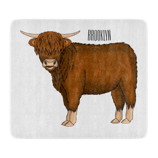 Highland cow cartoon illustration schneidebrett (Vorderseite)