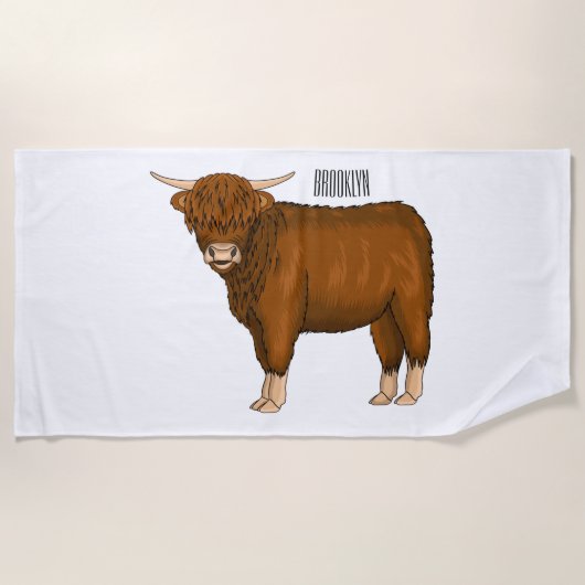 Highland cow cartoon illustration strandtuch (Vorderseite)