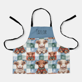 Highland Cow Christmas Crew Personalized Kids Schürze