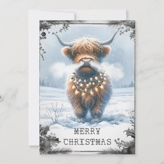 Highland Cow Christmas Feiertagskarte (Vorderseite)