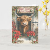 Highland Cow Christmas Karte (Gelbe Blume)