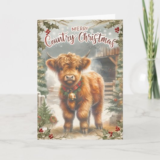 Highland Cow Christmas Karte (Vorderseite)