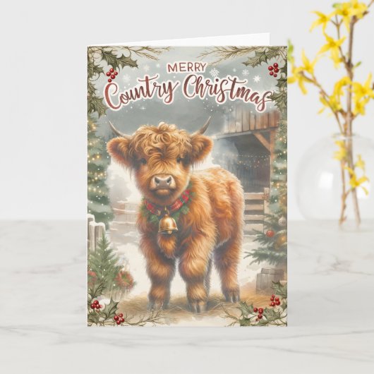 Highland Cow Christmas Karte (Gelbe Blume)