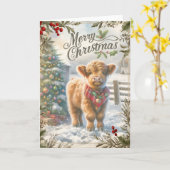 Highland Cow Christmas Karte (Gelbe Blume)