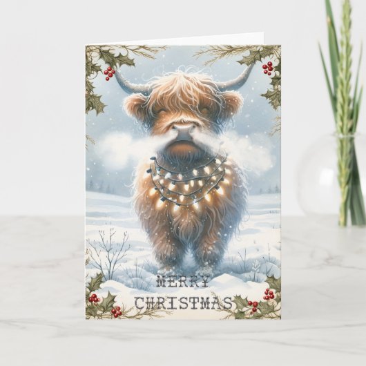 Highland Cow Christmas Karte (Vorderseite)
