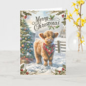 Highland Cow Christmas Karte (Gelbe Blume)