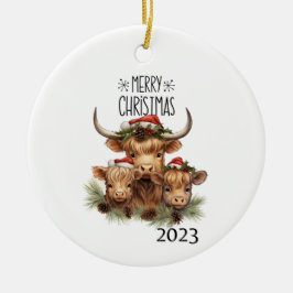 Highland Cow Christmas Keramik Ornament