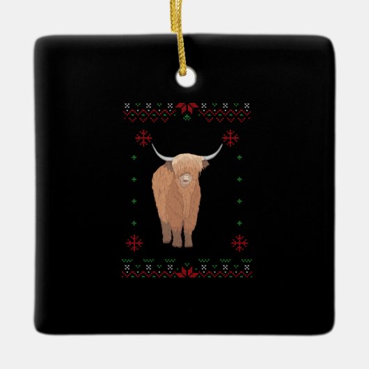 Highland Cow Christmas Keramikornament (Vorderseite)