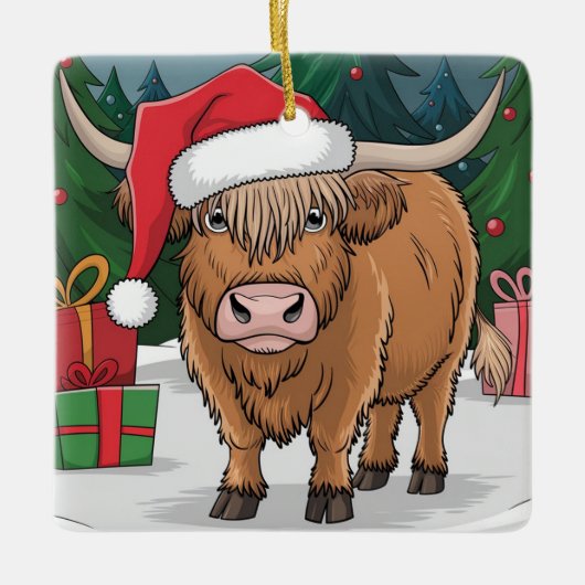 Highland Cow Christmas Keramikornament (Vorderseite)