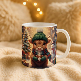 Highland Cow Christmas Mug, Cute Calf Art, Holiday Jumbo-Tasse