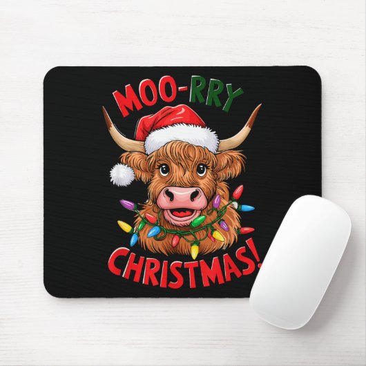 Highland Cow Christmas Pajama Moo Rry Cow Lover Mousepad (Mit Mouse)