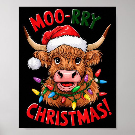 Highland Cow Christmas Pajama Moo Rry Cow Lover Poster (Vorne)