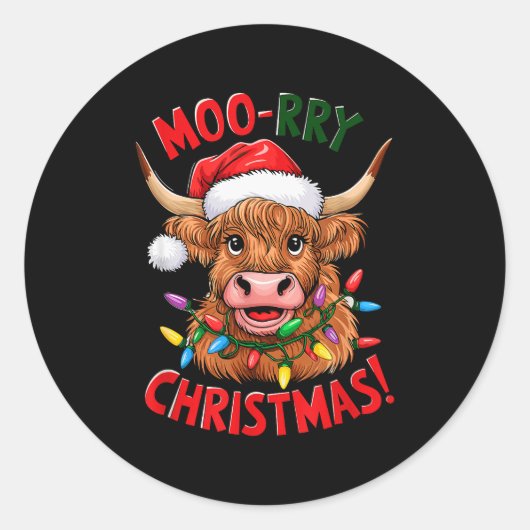 Highland Cow Christmas Pajama Moo Rry Cow Lover Runder Aufkleber (Vorderseite)
