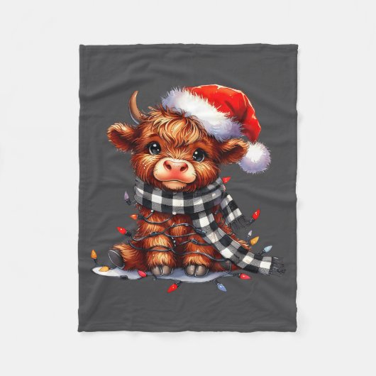 Highland Cow Christmas Santa Hat Mooey Xmas Heifer Fleecedecke (Vorderseite)