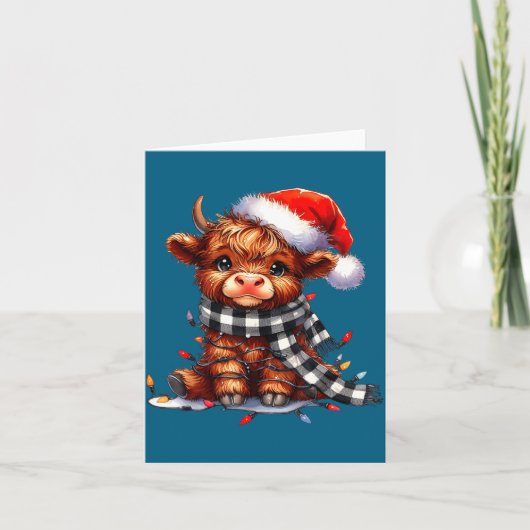Highland Cow Christmas Santa Hat Mooey Xmas Heifer Karte (Vorderseite)