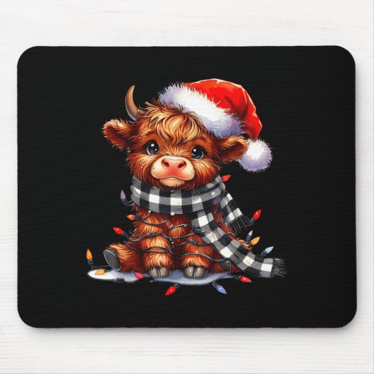 Highland Cow Christmas Santa Hat Mooey Xmas Heifer Mousepad (Vorne)