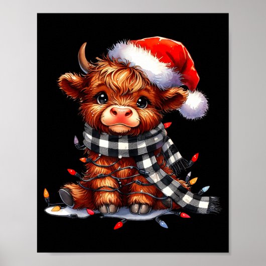 Highland Cow Christmas Santa Hat Mooey Xmas Heifer Poster (Vorne)