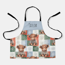 Highland Cow Christmas Snowy Personalized Kids Schürze