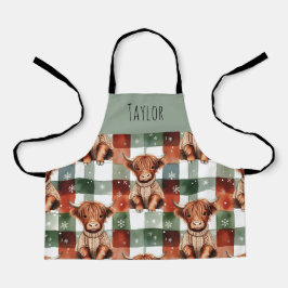 Highland Cow Christmas Snowy Personalized Kids Schürze