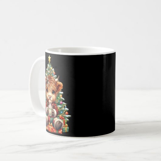 Highland Cow Christmas Tree Cute Heifer Cow Mooey Kaffeetasse (Vorderseite Links)