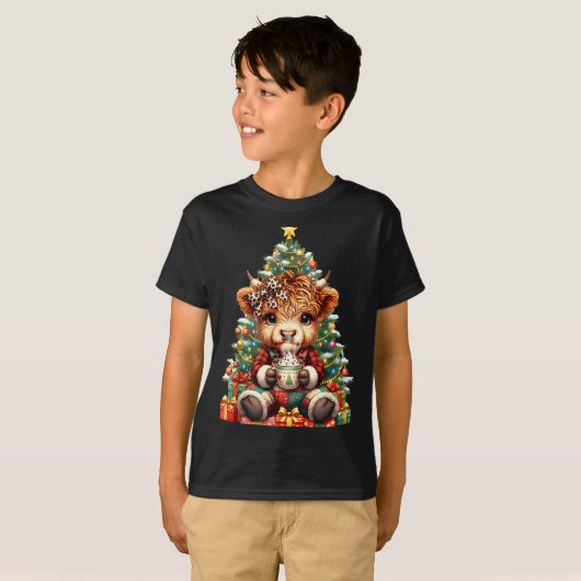 Highland Cow Christmas Tree Cute Heifer Cow Mooey T-Shirt (Vorne ganz)