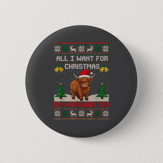 Highland Cow Christmas Ugly Sweater Style Festive Button (Vorderseite)