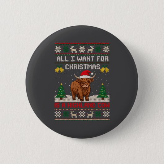Highland Cow Christmas Ugly Sweater Style Festive Button (Vorderseite)