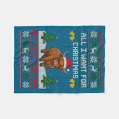 Highland Cow Christmas Ugly Sweater Style Festive  Fleecedecke (Vorderseite (Horizontal))