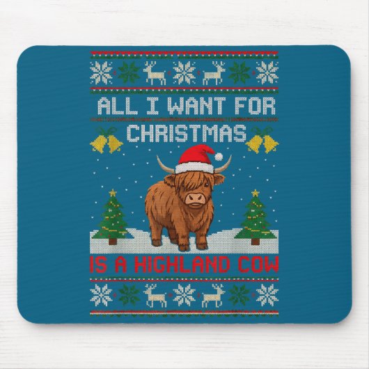 Highland Cow Christmas Ugly Sweater Style Festive Mousepad (Vorne)