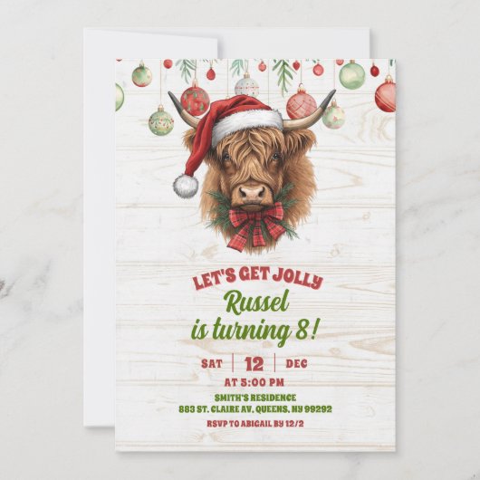 Highland cow christmas winter birthday invita einladung (Vorderseite)