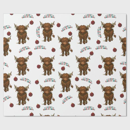 Highland Cow Christmas Wrapping Paper Geschenkpapier (Flach)