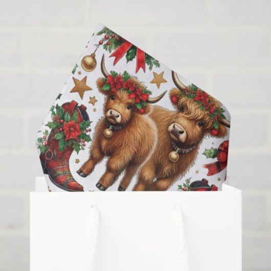 Highland Cow Christmas Wrapping Paper Seidenpapier (Geschenktüte)
