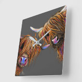 Highland Cow Clock " S&N" von Shirley MacArthur Quadratische Wanduhr (Winkel)