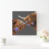 Highland Cow Clock " S&N" von Shirley MacArthur Quadratische Wanduhr (Zuhause)