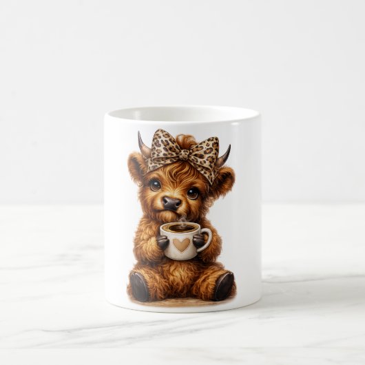 Highland Cow Coffee Wrap: Leopard Bow — Personalis Kaffeetasse (Mittel)