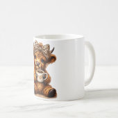 Highland Cow Coffee Wrap: Leopard Bow — Personaliz Kaffeetasse (VorderseiteRechts)
