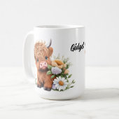 Highland Cow, Daisies Personalisiert Coffee Tasse (Vorderseite Links)