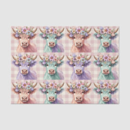 Highland Cow Easter Flowers in Pastel Seidenpapier