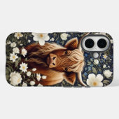 Highland Cow Elegant White Floral Case-Mate iPhone Hülle (Rückseite (Horizontal))
