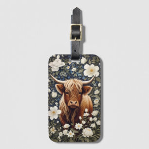 Highland Cow Elegant White Floral Gepäckanhänger