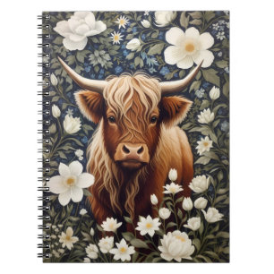 Highland Cow Elegant White Floral Notizblock
