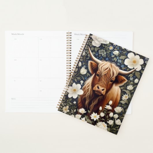 Highland Cow Elegant White Floral Planer (Anzeige)