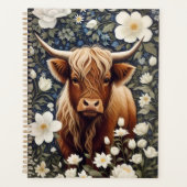 Highland Cow Elegant White Floral Planer (Vorderseite)