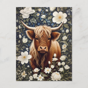 Highland Cow Elegant White Floral Postkarte