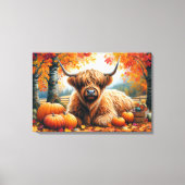 Highland Cow Fall Pumpkins Wasserfarbe Leinwanddruck (Vorderseite)