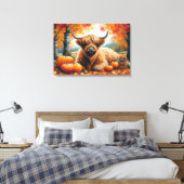 Highland Cow Fall Pumpkins Wasserfarbe Leinwanddruck (Insitu (Schlafzimmer))