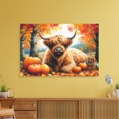 Highland Cow Fall Pumpkins Wasserfarbe Leinwanddruck (Insitu (Wohnzimmer))