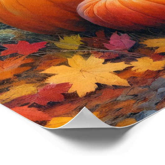 Highland Cow Fall Pumpkins Wasserfarbe Poster (Ecke)