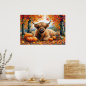 Highland Cow Fall Pumpkins Wasserfarbe Poster (Küche)