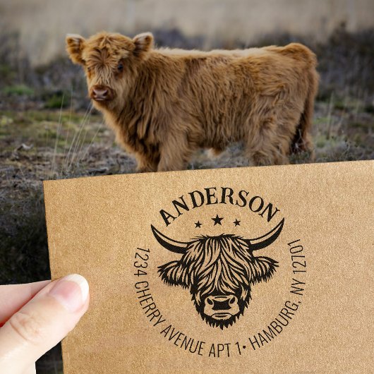 Highland Cow Family Return Address Gummistempel